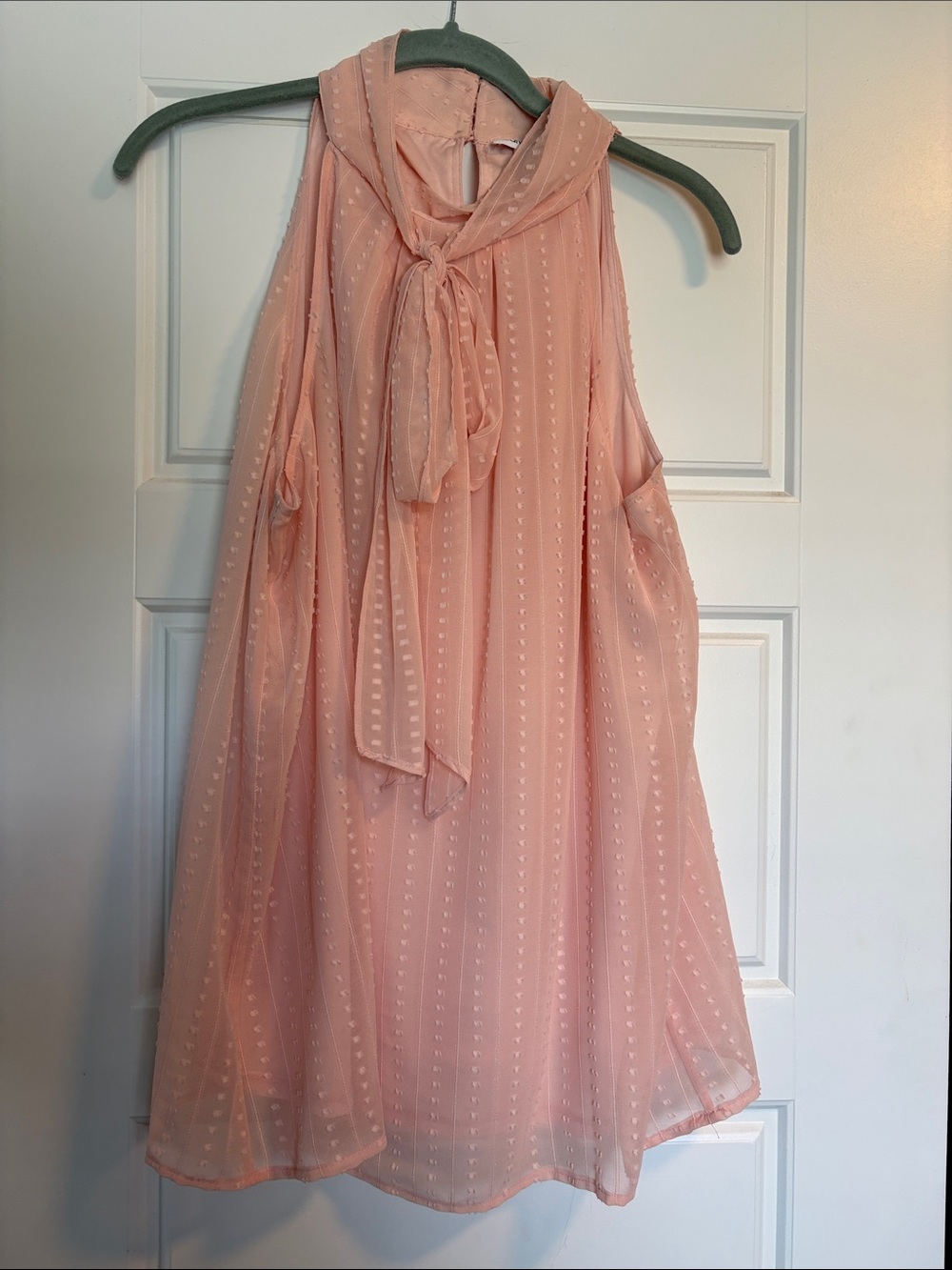 Calvin Klein Blush Pink Tie-Neck Chiffon Blouse